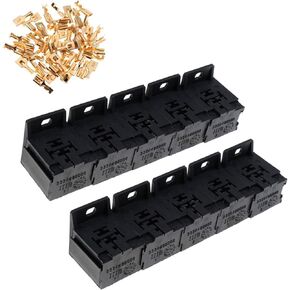 10 PCS 5 Pin Car Relay Base Holders with 0.2 Inches Terminals Kit, Metal Vehicle Relay Base Replacement, Universal Multifunctional Automotive Relay Accessories for Truck SUV Car (Black)