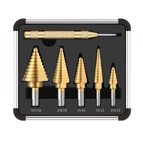 6Pcs Titanium Coated Drill Bit Set, Including 3 Sizes of Step Drill Bit and 3 Sizes of Serrated Twist Drill Bit for Metal Wood Hole Drilling