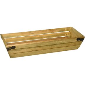 Natural Wood Small Shallow Rectangle Crate with Metal Corner Design, 019-NTRL