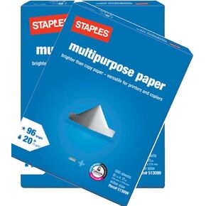 2 Pack: Staples Multipurpose Copy Fax Laser Inkjet Printer Paper, 8 1/2 Inch X 11 Letter Size, 20 Lb, 96 Bright White, Acid Free, Ream, 500 Sheets Each (1,000 Sheets Total)