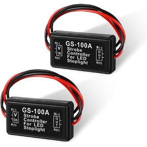2 PCS GS-100A Car High Strobe Controller Module for Stop Light, 12V-24V Durable Flashing Strobe Blinking Controller, Universal Strobe Safety Stop Tail Lights Module Accessories (Black)
