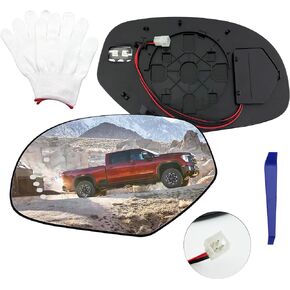 Left Driver Side Replacement Mirror Glass For 2009 2010 2011 2012 2013 2014 Cadillac Escalade,GMC,Chevy Silverado Yukon,Suburban 1500,Heated & Blind Spot Detection,Led Turn Signal