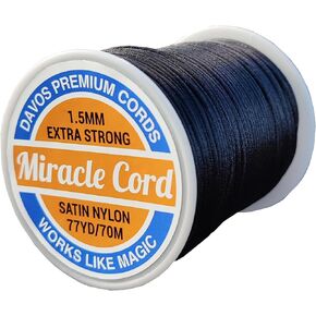 1.5mm Satin Nylon Jewelry Making String Bracelets Beading Braided Soft Shiny Silky Sewing Thread Rattail Macrame (Black, 77 Yards)