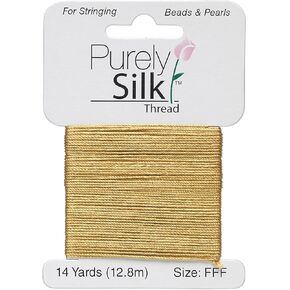 Simply Silk Beading Thread Cord Size FFF Gold 0.016 Inch 0.42mm 14 Yards Card for Stringing Weaving Knotting Kumihimo