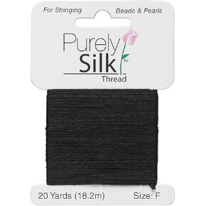 Simply Silk Beading Thread Cord Size F Black 0.014 Inch 0.35mm 20 Yards Card for Stringing Weaving Knotting Kumihimo