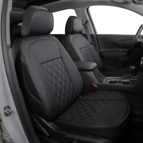 EKR Custom Fit Full Set Car Seat Covers for Select Chevy Malibu 2016 2017 2018 2019 2020 2021 2022 - Leatherette (Black with Red Trim)