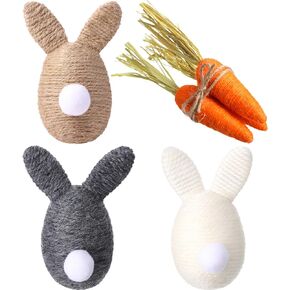 6 Pcs Easter Bunny Carrot Decoration 5.9'' Jute Twine Carrots 3.5'' Artificial Fabric Bunny Spring Table Setting for Craft Farmhouse Holiday Kitchen Decor Easter Home Centerpiece Gift Idea