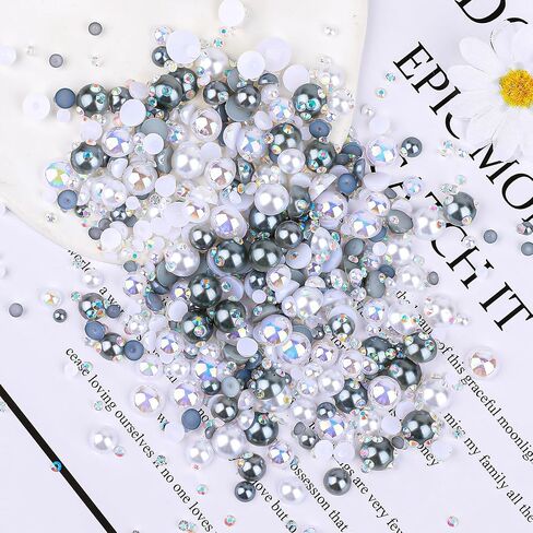75g Mixed Half Pearls Flatback Pearls Rhinestones for Crafts DIY, Nail Face Art Decoration Shoes Clothes Scrapbooking, 2-10mm (Grey White) in Saudi Arabia