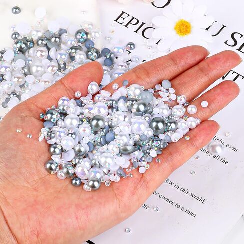 75g Mixed Half Pearls Flatback Pearls Rhinestones for Crafts DIY, Nail Face Art Decoration Shoes Clothes Scrapbooking, 2-10mm (Grey White) in Saudi Arabia