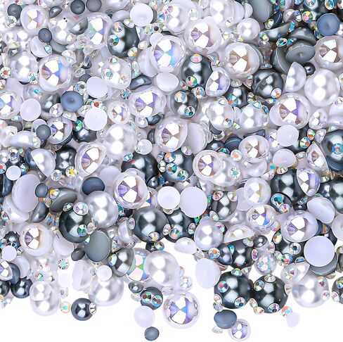 75g Mixed Half Pearls Flatback Pearls Rhinestones for Crafts DIY, Nail Face Art Decoration Shoes Clothes Scrapbooking, 2-10mm (Grey White) in Saudi Arabia