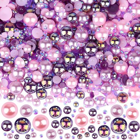 75g Mixed Half Pearls Flatback Pearls Rhinestones for Crafts DIY, Nail Face Art Decoration Shoes Clothes Scrapbooking, 2-10mm (Grey White) in Saudi Arabia