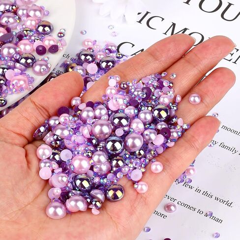 75g Mixed Half Pearls Flatback Pearls Rhinestones for Crafts DIY, Nail Face Art Decoration Shoes Clothes Scrapbooking, 2-10mm (Grey White) in Saudi Arabia