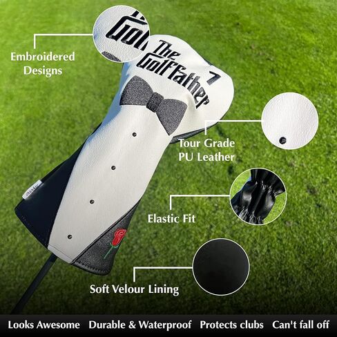 Shanker Golf Headcover - The Golf Father Driver & Putter Covers - Funny Golf Club Covers for Dads - Tour Grade PU Leather, Waterproof, Soft Lining, Embroidered Logos in Saudi Arabia