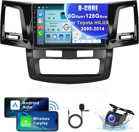 【ترقية 8 كور 6G+128G】 لسيارة Toyota Hilux 2005-2014 Android ستيريو مع Carplay اللاسلكي Android Auto، 9 بوصات HD 1280*720P IPS تعمل باللمس مع نظام تحديد المواقع واي فاي DSP صوت بلوتوث 5.0 كاميرا احتياطية SWC in Kuwait