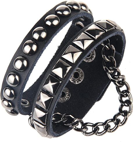 سوار من جلد البولي يوريثان بسلسلة مرصعة ببرشام على شكل هرم بانك روك للرجال والنساء in Kuwait