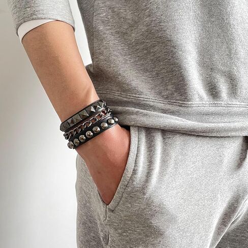 سوار من جلد البولي يوريثان بسلسلة مرصعة ببرشام على شكل هرم بانك روك للرجال والنساء in Kuwait