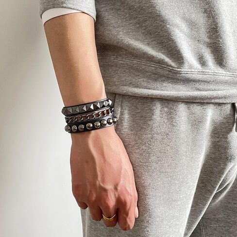 سوار من جلد البولي يوريثان بسلسلة مرصعة ببرشام على شكل هرم بانك روك للرجال والنساء in Kuwait