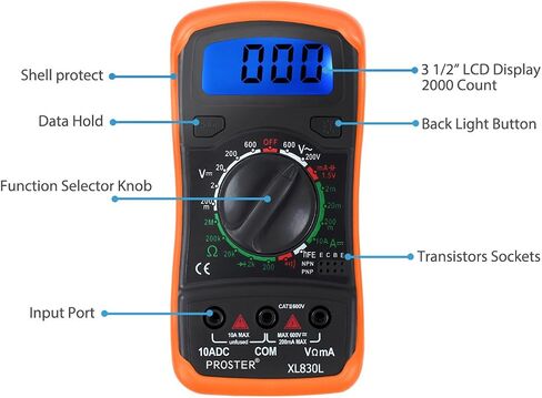 Proster Multimeter 2000counts LCD Multimeter Tester مع اختبار يؤدي التمساح كليب متعدد متر لAC DC الجهد DC المقاومة الحالية الثنائيات الترانزستور استمرارية مسموعة in Kuwait