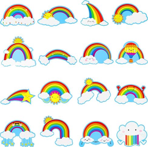 64 Pieces Rainbows Cut-Outs Sun Cloud Paper Cut Bulletin Board Decorations Cut-Outs Paper Cut for Desks Door Displays Home School Classroom Decoration Birthday Party in Saudi Arabia