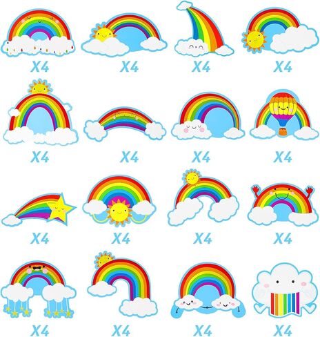 64 Pieces Rainbows Cut-Outs Sun Cloud Paper Cut Bulletin Board Decorations Cut-Outs Paper Cut for Desks Door Displays Home School Classroom Decoration Birthday Party in Saudi Arabia