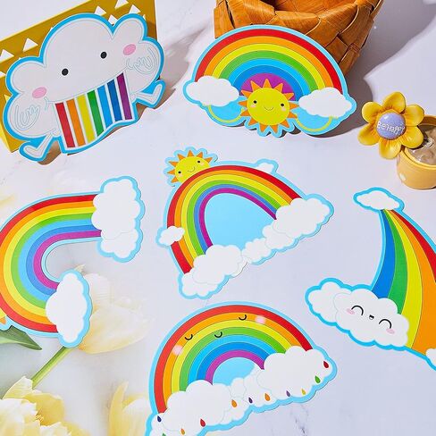 64 Pieces Rainbows Cut-Outs Sun Cloud Paper Cut Bulletin Board Decorations Cut-Outs Paper Cut for Desks Door Displays Home School Classroom Decoration Birthday Party in Saudi Arabia