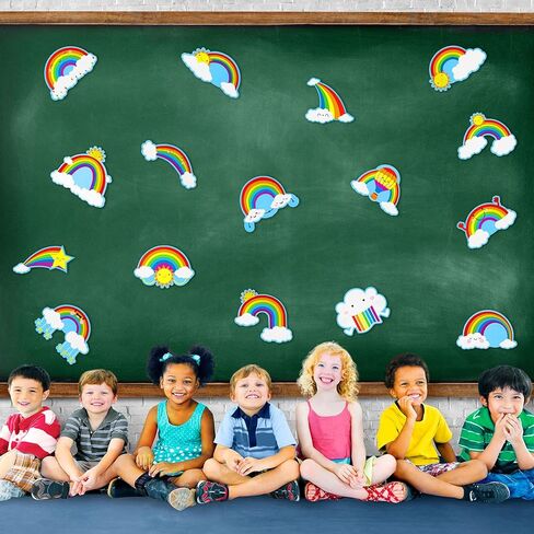 64 Pieces Rainbows Cut-Outs Sun Cloud Paper Cut Bulletin Board Decorations Cut-Outs Paper Cut for Desks Door Displays Home School Classroom Decoration Birthday Party in Saudi Arabia