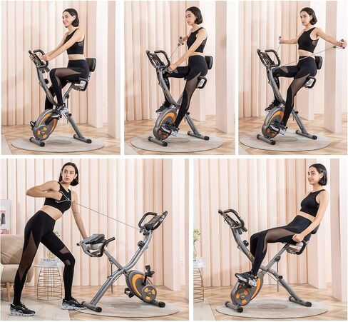 دراجة تمارين ثابتة قابلة للطي من leikefitness مع أشرطة مقاومة للذراع - مستشعر نبض - شاشة LCD وسهلة التجميع دراجة ركوب الدراجات الداخلية 2280 in Kuwait
