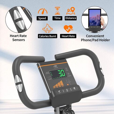 دراجة تمارين ثابتة قابلة للطي من leikefitness مع أشرطة مقاومة للذراع - مستشعر نبض - شاشة LCD وسهلة التجميع دراجة ركوب الدراجات الداخلية 2280 in Kuwait