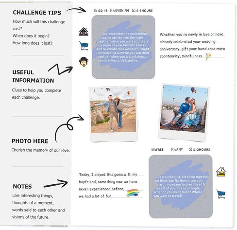 JUBTIC 50 فكرة للتاريخ للأزواج في الليل - لعبة بطاقة المغامرة تحدي ألعاب الخدش مع كتاب ألبوم الصور لصديقتك، صديقها، هدية للأزواج في الذكرى السنوية، الزفاف، عيد الحب. in Kuwait