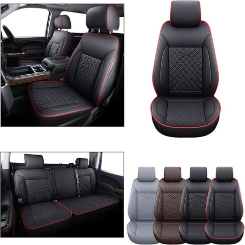 LUCKYMAN CLUB Chevy Silverado/Sierra P01-S1 Seat Covers Full Set, Fit 2019-2024 1500/2020-2024 2500 HD/3500 HD Crew Cab with Breathable Faux Leather (Full Set, Black) in Kuwait