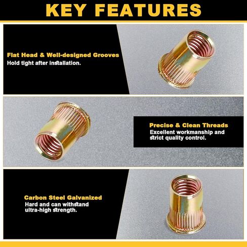 مجموعة صواميل البرشام SAE 425 قطعة، 6-32 8-32 10-24 1/4"-20 5/16"-18 3/8"-16 1/2"-13 مجموعة متنوعة من الفولاذ الكربوني المطلي بالزنك برأس مسطح in Kuwait
