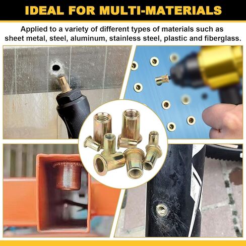 مجموعة صواميل البرشام SAE 425 قطعة، 6-32 8-32 10-24 1/4"-20 5/16"-18 3/8"-16 1/2"-13 مجموعة متنوعة من الفولاذ الكربوني المطلي بالزنك برأس مسطح in Kuwait