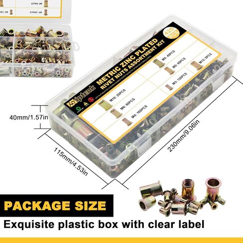 مجموعة صواميل البرشام SAE 425 قطعة، 6-32 8-32 10-24 1/4"-20 5/16"-18 3/8"-16 1/2"-13 مجموعة متنوعة من الفولاذ الكربوني المطلي بالزنك برأس مسطح in Kuwait