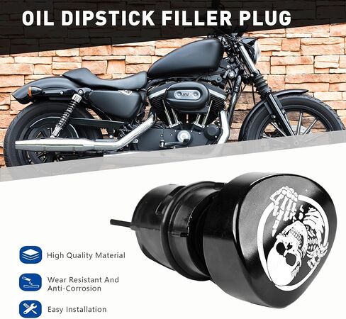 مؤشر مستوى زيت محرك الدراجة النارية لخزان زيت الجمجمة القوطية متوافق مع Harley Sportster XL 48 883 1200 Nightster Custom 2004-Up in Kuwait