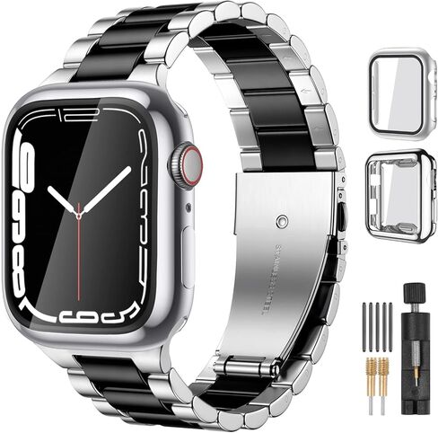 Lerobo Compatible with Apple Watch Band 44mm 42mm 40mm 38mm 41mm 45mm 46m 49mm, Solid Stainless Steel Metal Band with 2 Pack Protective Cover Case for iWtach Series 11 10 9 8 7 6 5 4 3 SE Ultra Men Women in Kuwait