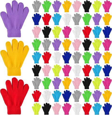 72 Pairs Kid's Winter Warm Magic Gloves Bulk Colorful Children Stretchy Full Finger Knitted Gloves Boys Girls Student Mittens Gloves, 12 Colors in Saudi Arabia