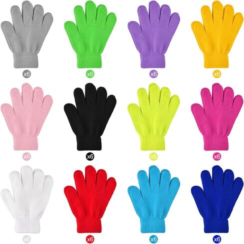72 Pairs Kid's Winter Warm Magic Gloves Bulk Colorful Children Stretchy Full Finger Knitted Gloves Boys Girls Student Mittens Gloves, 12 Colors in Saudi Arabia