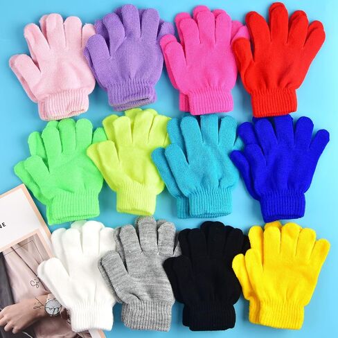 72 Pairs Kid's Winter Warm Magic Gloves Bulk Colorful Children Stretchy Full Finger Knitted Gloves Boys Girls Student Mittens Gloves, 12 Colors in Saudi Arabia