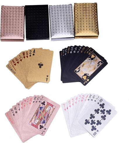 Playing Cards Waterproof Poker Cards Foil Plastic Playing Card 4 Decks of Cards for Adults Black Gold Pink White in Kuwait