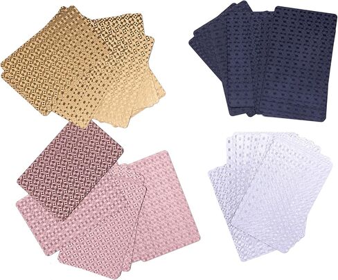 Playing Cards Waterproof Poker Cards Foil Plastic Playing Card 4 Decks of Cards for Adults Black Gold Pink White in Kuwait