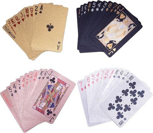 Playing Cards Waterproof Poker Cards Foil Plastic Playing Card 4 Decks of Cards for Adults Black Gold Pink White in Kuwait
