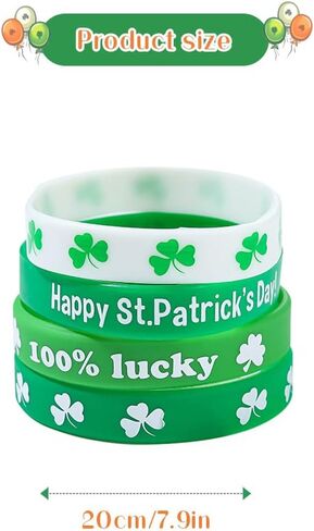 أساور عيد القديس باتريك الأساور المطاطية سوار شامروك من السيليكون لتزيين الحفلات الأيرلندية للنساء والرجال (A-Green 4PCS) in Kuwait