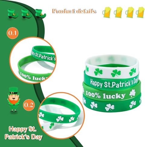 أساور عيد القديس باتريك الأساور المطاطية سوار شامروك من السيليكون لتزيين الحفلات الأيرلندية للنساء والرجال (A-Green 4PCS) in Kuwait