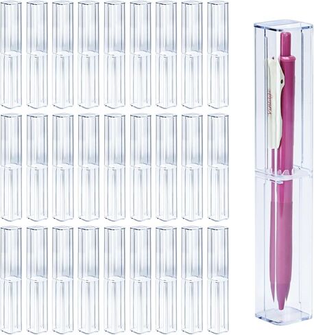 25 Pack Pen Gift Box Empty, Acrylic Clear Pen Gift Box Empty Plastic Reusable Pen Storage Container Case Transparent Pencil Pen Collection Set for Small Business School Office Supplies in Saudi Arabia