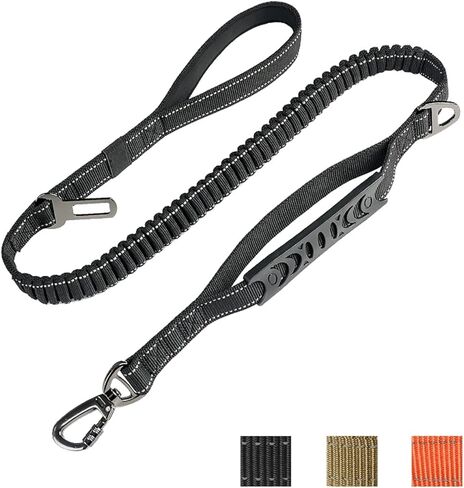 مقود الكلاب شديد التحمل مع حزام مقعد السيارة، مقود الكلاب المطاطي الممتص للصدمات بطول 6 أقدام، مقود تدريب الكلاب بدون سحب مع مقبض مزدوج للسلالات الصغيرة والمتوسطة والكبيرة (برتقالي) in Kuwait