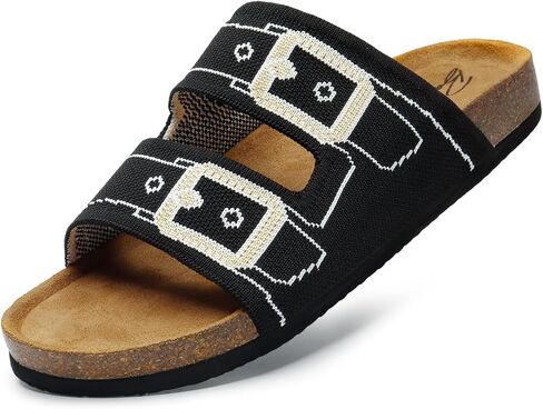Womens Slide Sandals with Soft Knit Prints Comfort Low Arch Footbed Sandals in Saudi Arabia