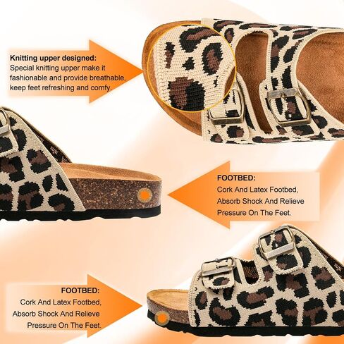 Women's Comfy Arch Support Cork Footbed Adjustable Knitting Straps Indoor and Outdoor Slides Sandals in Saudi Arabia