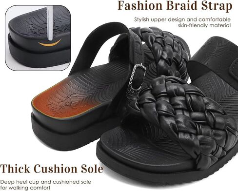 KuaiLu Womens Dressy Flat Sandals Comfortable Fashion Leather Braided Strap Summer Adjustable Open Toe Cushion Orthotic ladies Lightweight Sandals with Plantar Fasciitis Arch Support in Kuwait