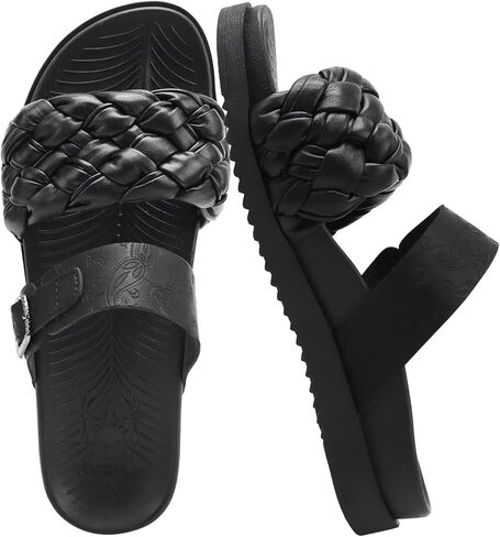 KuaiLu Womens Dressy Flat Sandals Comfortable Fashion Leather Braided Strap Summer Adjustable Open Toe Cushion Orthotic ladies Lightweight Sandals with Plantar Fasciitis Arch Support in Kuwait