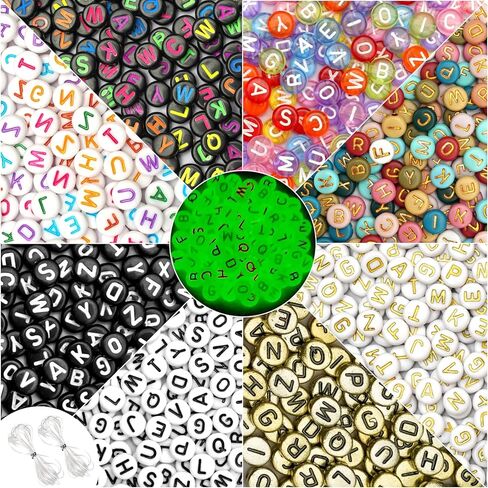 9 Style Letter Beads, 1900Pcs Acrylic Alphabet Beads with Glow-in-The-Dark Beads, Letter Beads with Elastic String for Bracelets Making Kit (7mm*7mm*3mm) in Saudi Arabia